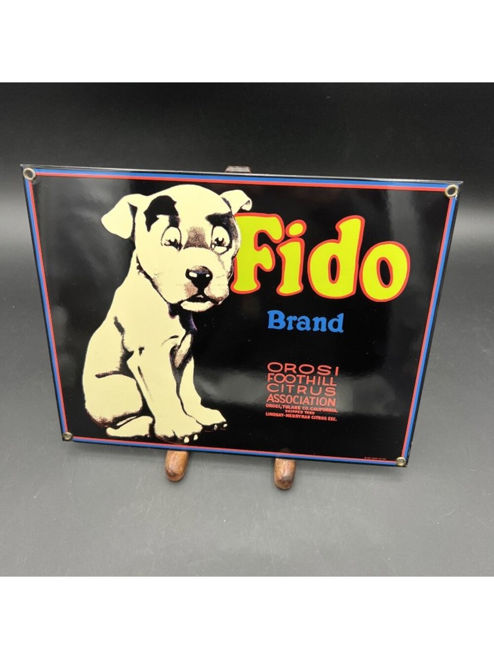 Vintage Ande Rooneys Porcelain Enameled Fido Brand Advertising Sign 11.5x9 1993